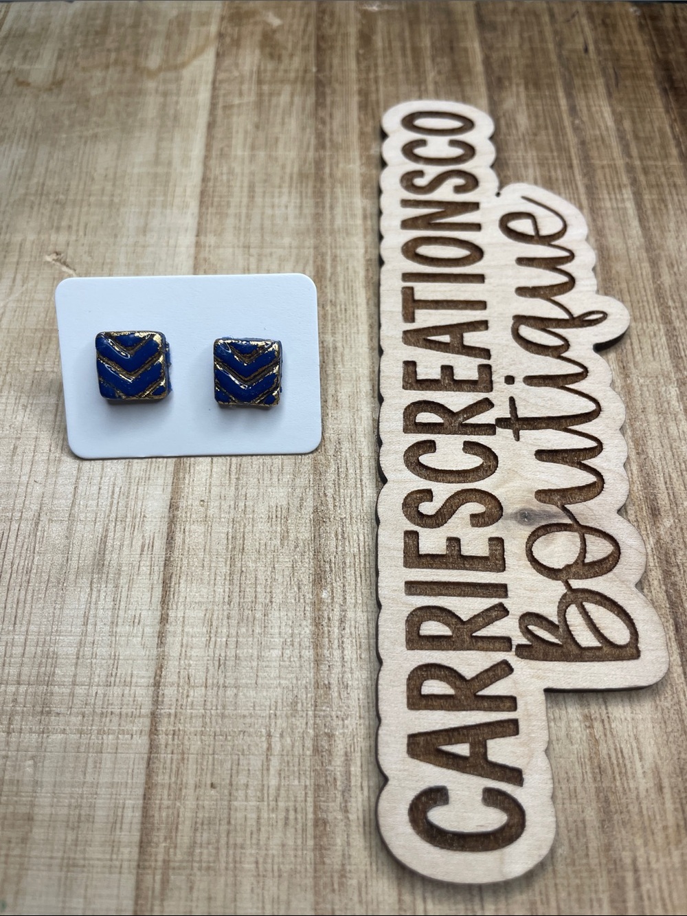 Blue and Gold Chevron Square Stud Earrings - Women Jewelry Earrings